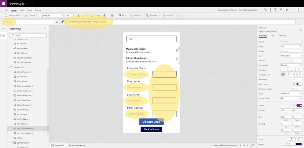 Dynamics 365 Generating Leads Business Card Reader PowerApps 17 Create Update Lead Screen