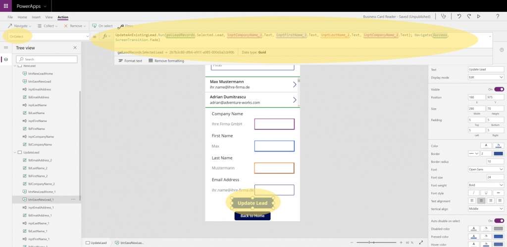Dynamics 365 Generating Leads Business Card Reader PowerApps 20 Final Update Lead Screen