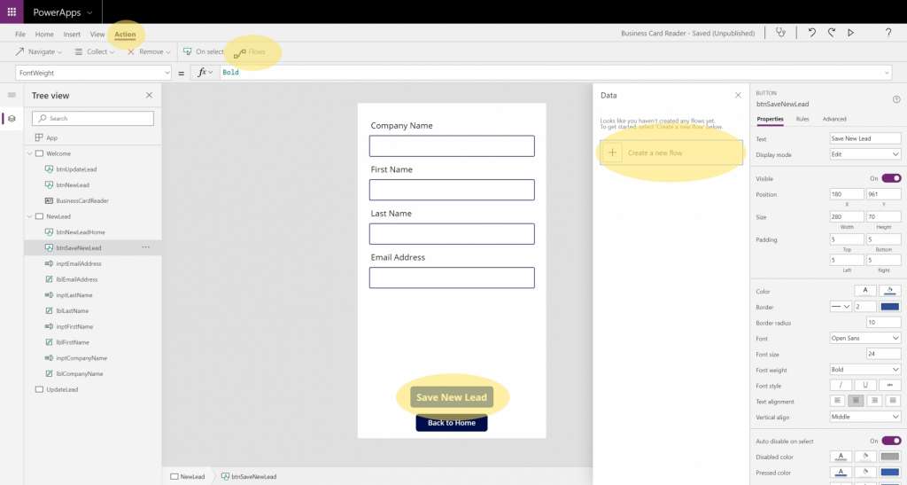 Dynamics 365 Generating Leads Business Card Reader PowerApps 5 Bind Flow To PowerApps