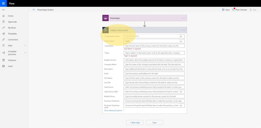 Dynamics 365 Generating Leads Business Card Reader PowerApps 6 Create Dynamics Leads Record In Flow