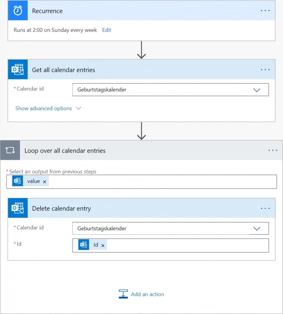 Create Outlook Birthday Calendar from Contacts Flow 2 Details
